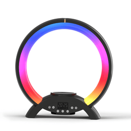 COOMAER RGB Ambient Circular Night Light Speaker with 15W Wireless Reverse Charging, Alarm Clock,Bluetooth Multi-Device Connection